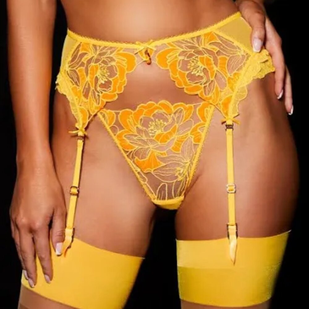 Honey Birdette Mia Yellow Garter Suspender Small